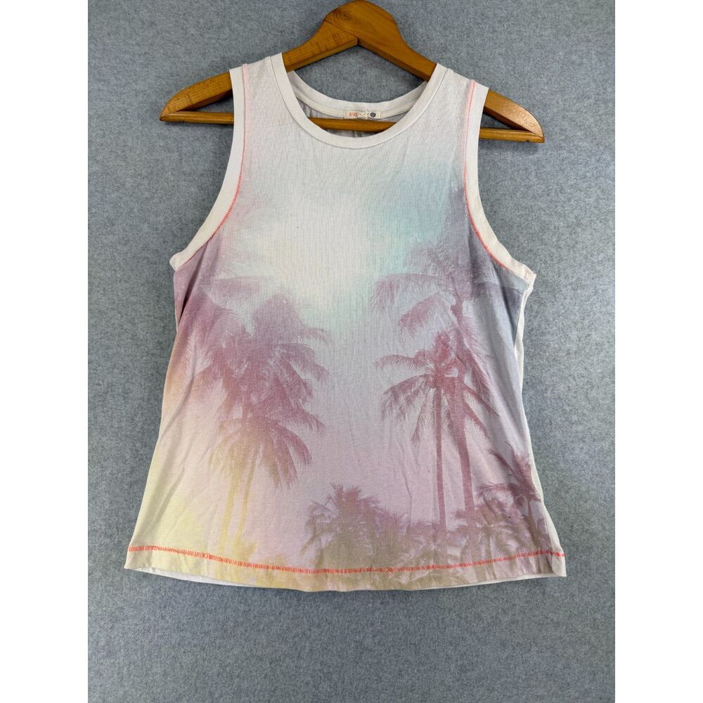 Sundry Women’s Size 1 S Palm Tree Graphic Tank Top Pastel Beach Coastal 3570